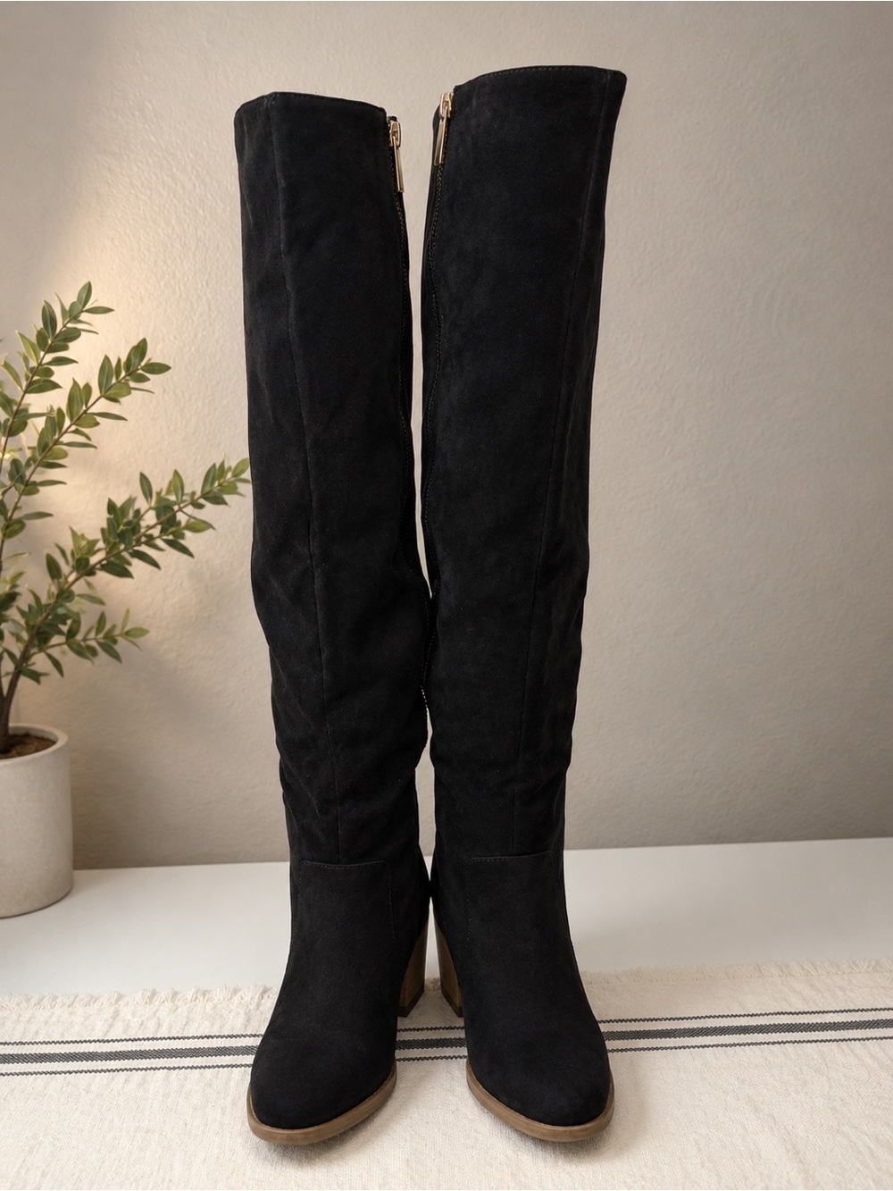 JustFab Black Over-the-Knee Suede Heeled Boots